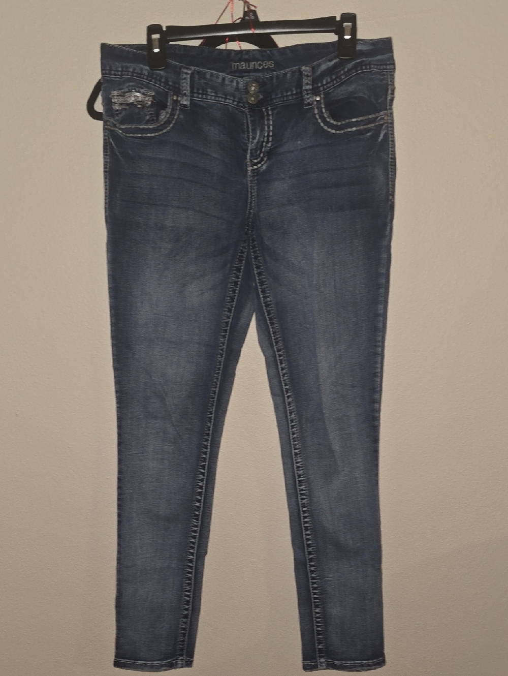 Maurices Dark Blue Skinny Jeans with Faded Detailing
